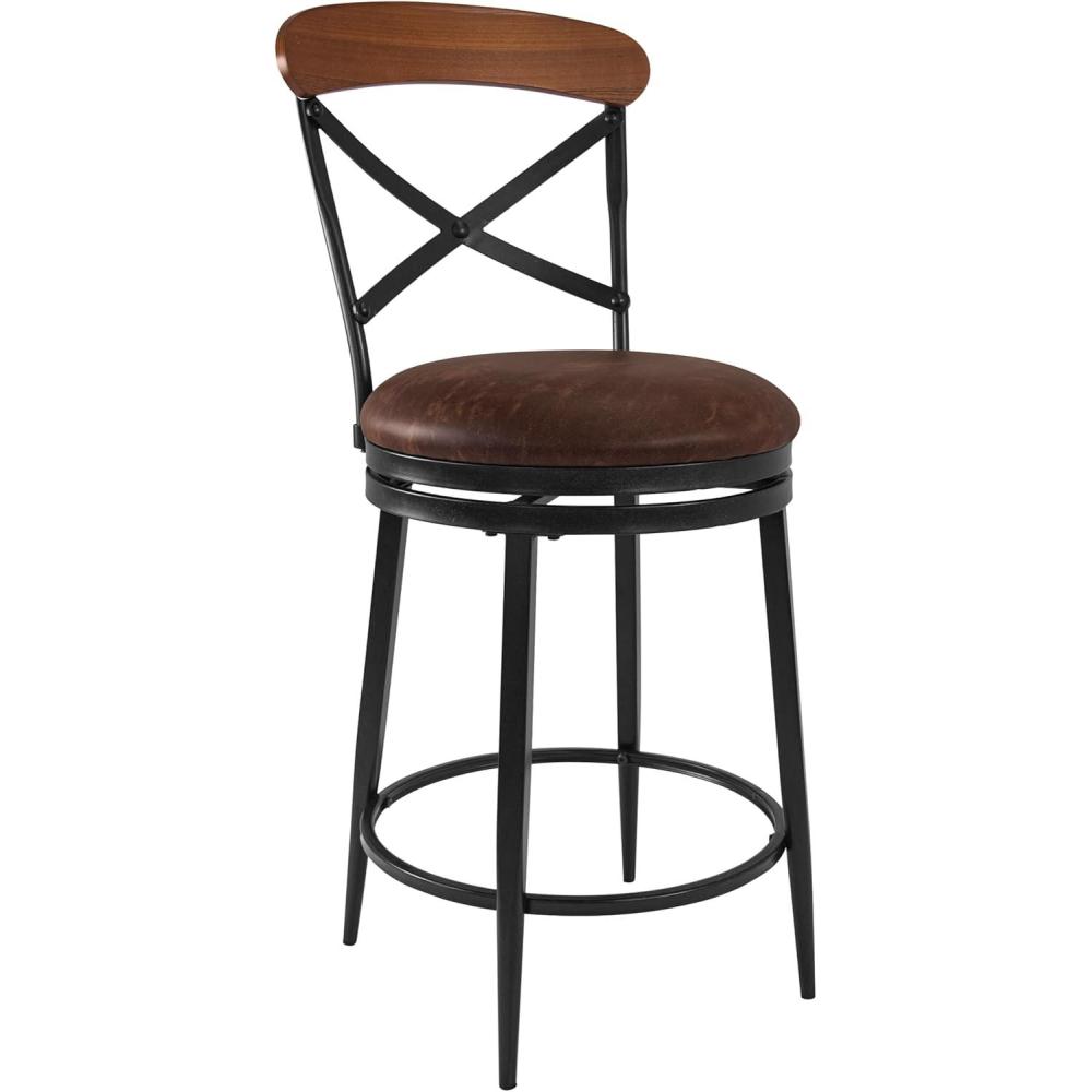 imageHomepop Home Decor  Metal Counter Height Bar Stools  24 Bar Stools with Back  Decorative Home Furniture Gray WovenBrown Faux Leather