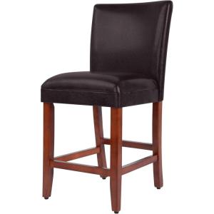 HomePop Home Decor Classic Counter Height Bar Stool, Set of 1, Faux Leather Upholstered, 24 Inch, Decorative Home Furniture, Brown Faux Leather