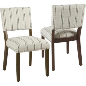 HomePop Open Back Dining Chair | Upholstered Dining Chairs | Dining Chairs Set of 2 with Nailhead Trim | Decorative Home Furniture, Gray Woven(Black and White Stripes)