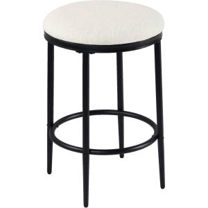 HomePop Upholstered Metal Barstool, Fabric Side Chairs for Dining Room, Kitchen and Living Room – Small Green Medallion Ikat Print(Cream)