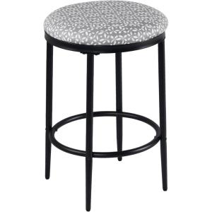HomePop Upholstered Metal Barstool, Fabric Side Chairs for Dining Room, Kitchen and Living Room – Small Green Medallion Ikat Print(Light Grey)