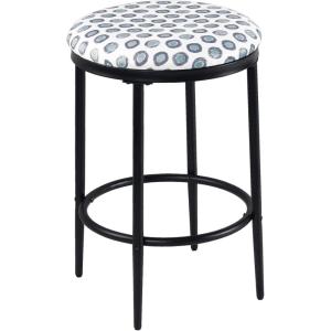 HomePop Upholstered Metal Barstool, Fabric Side Chairs for Dining Room, Kitchen and Living Room – Small Green Medallion Ikat Print(Multi Green)