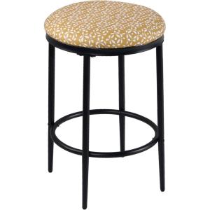 HomePop Upholstered Metal Barstool, Fabric Side Chairs for Dining Room, Kitchen and Living Room – Small Green Medallion Ikat Print(Yellow)