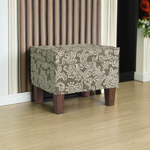 imageHomePop Dinah 24 Storage Ottoman Light Sage Green VelvetBrown Jacobean Print