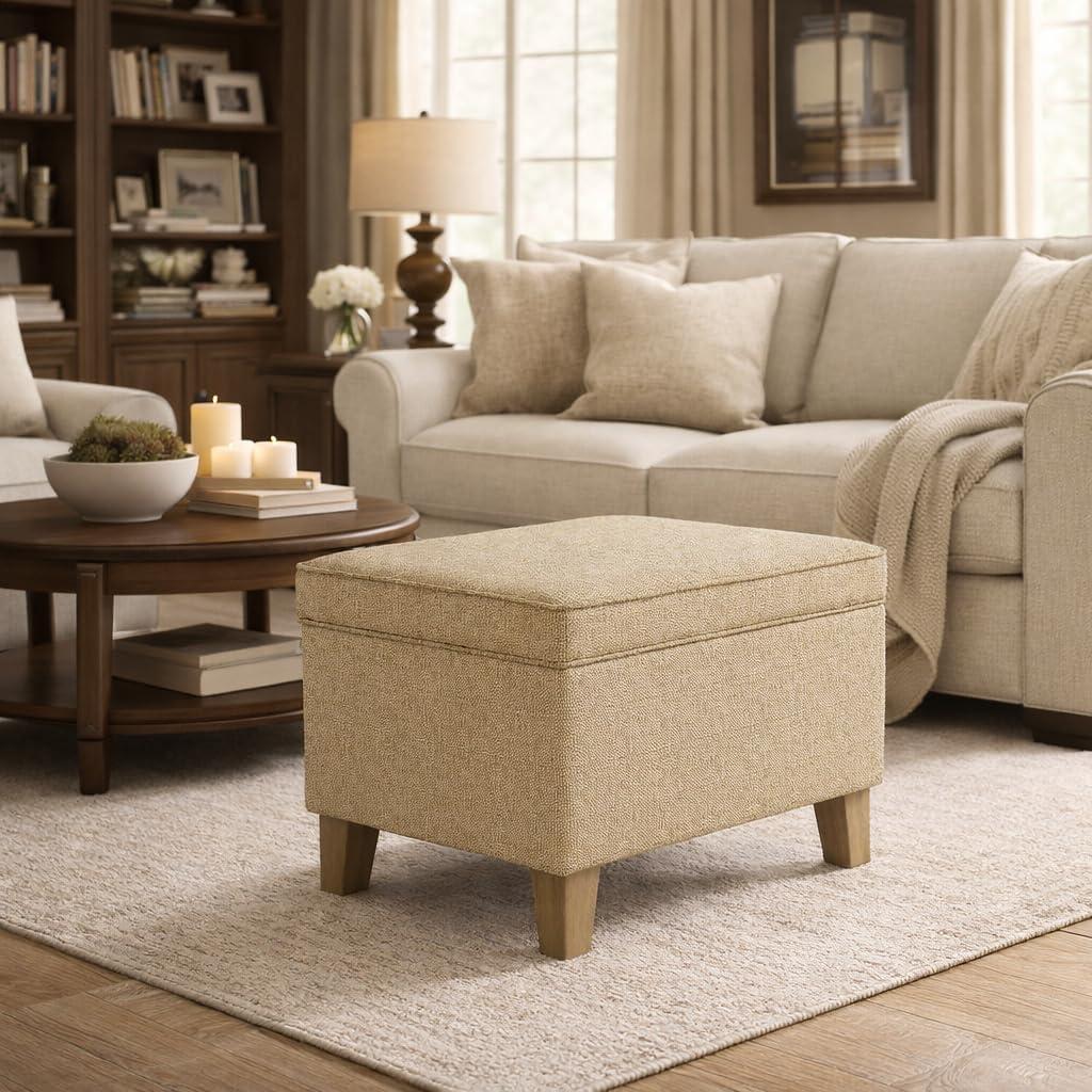 imageHomePop Dinah 24 Storage Ottoman Light Sage Green VelvetCream Woven