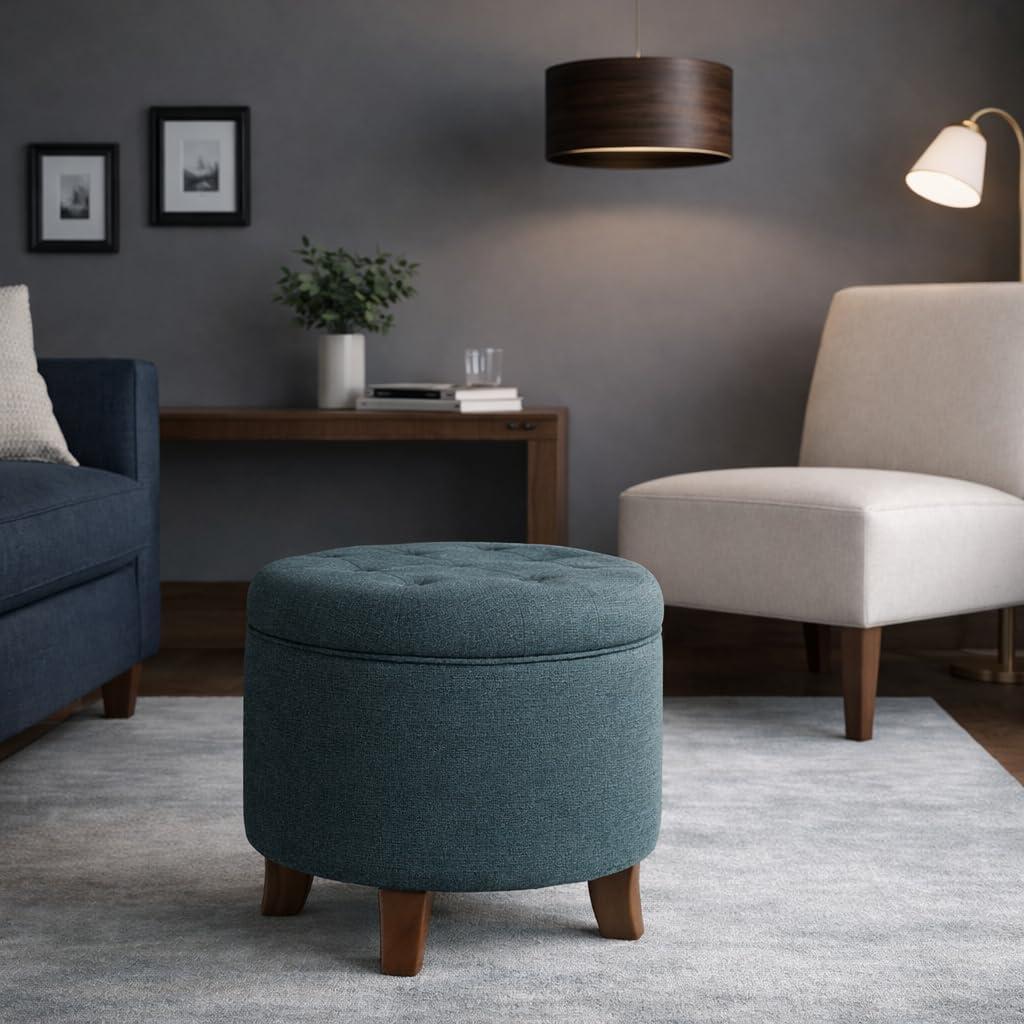 imageHomePop Home Decor Upholstered Round Velvet Tufted Foot Rest Ottoman Ottoman with Storage for Living Room amp Bedroom Decorative Home Furniture Indigo SmallIndigo