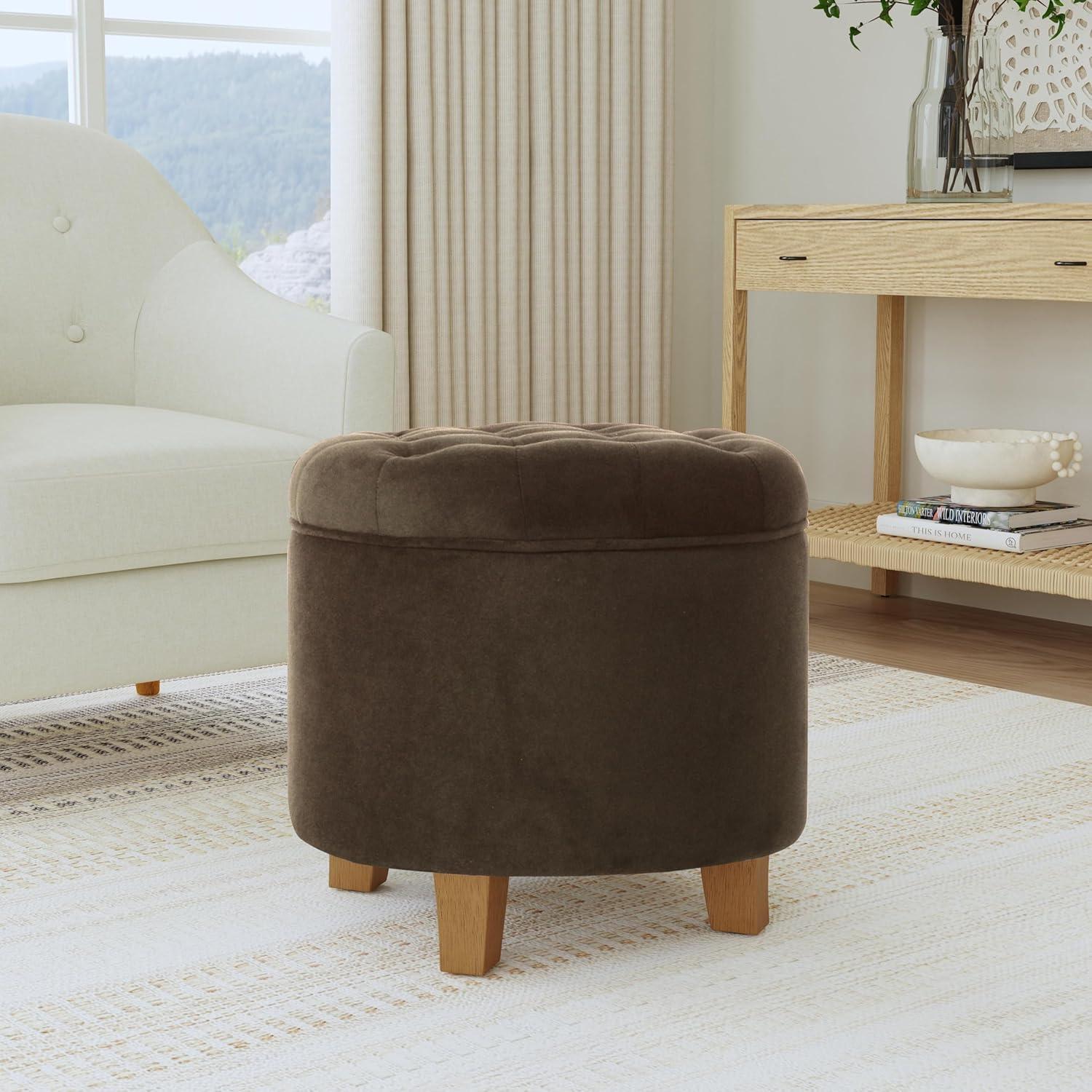 imageHomePop Home Decor Upholstered Round Velvet Tufted Foot Rest Ottoman Ottoman with Storage for Living Room amp Bedroom Decorative Home Furniture Indigo SmallBrown Velvet