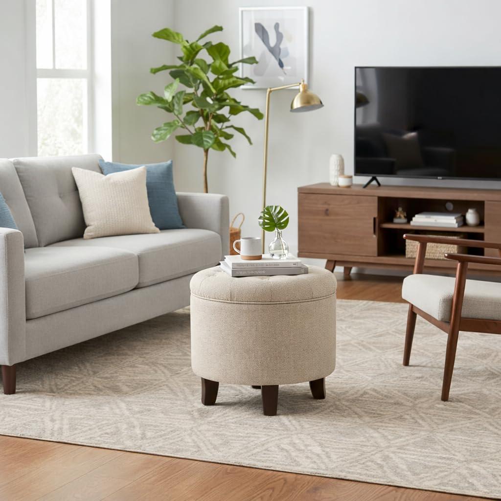 imageHomePop Home Decor Upholstered Round Velvet Tufted Foot Rest Ottoman Ottoman with Storage for Living Room amp Bedroom Decorative Home Furniture Indigo SmallLight Brown