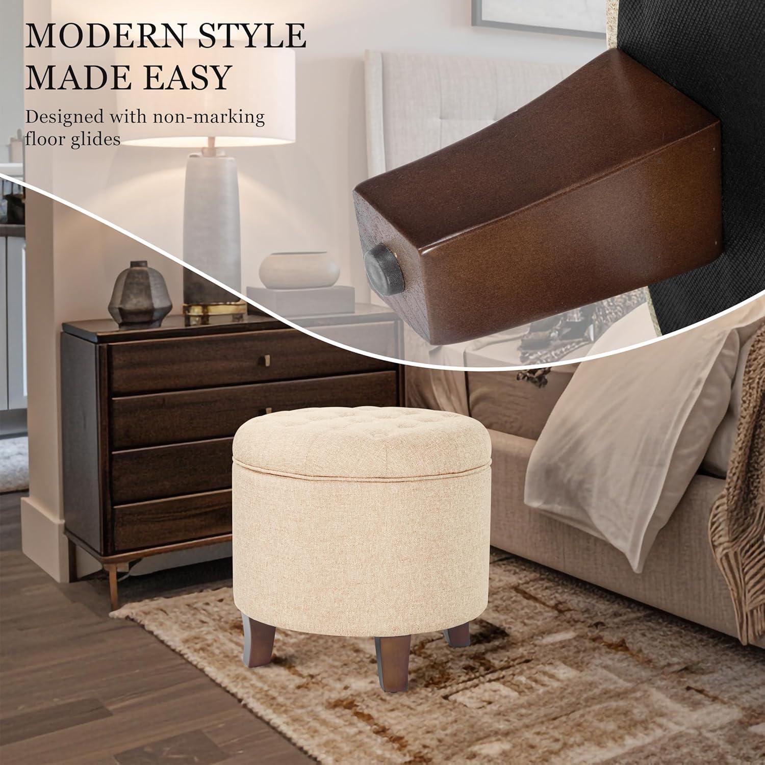 imageHomePop Home Decor Upholstered Round Velvet Tufted Foot Rest Ottoman Ottoman with Storage for Living Room amp Bedroom Decorative Home Furniture Indigo SmallLight Brown