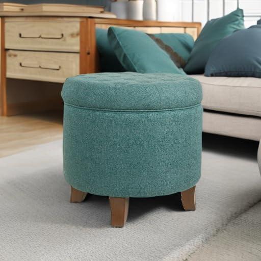 imageHomePop Home Decor Upholstered Round Velvet Tufted Foot Rest Ottoman Ottoman with Storage for Living Room amp Bedroom Decorative Home Furniture Indigo SmallTeal Woven