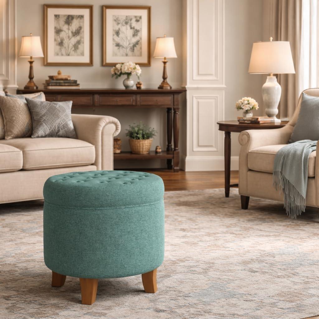 imageHomePop Home Decor Upholstered Round Velvet Tufted Foot Rest Ottoman Ottoman with Storage for Living Room amp Bedroom Decorative Home Furniture Indigo SmallTeal Woven