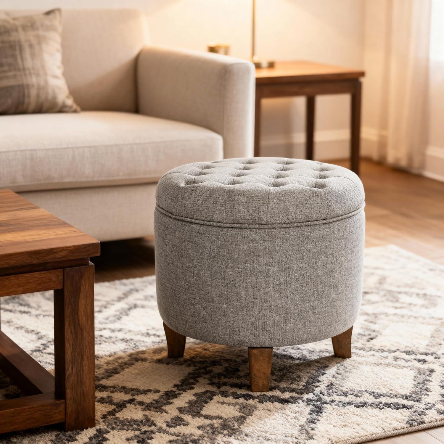 imageHomePop Home Decor Upholstered Round Velvet Tufted Foot Rest Ottoman Ottoman with Storage for Living Room amp Bedroom Decorative Home Furniture Indigo SmallGray Fabric