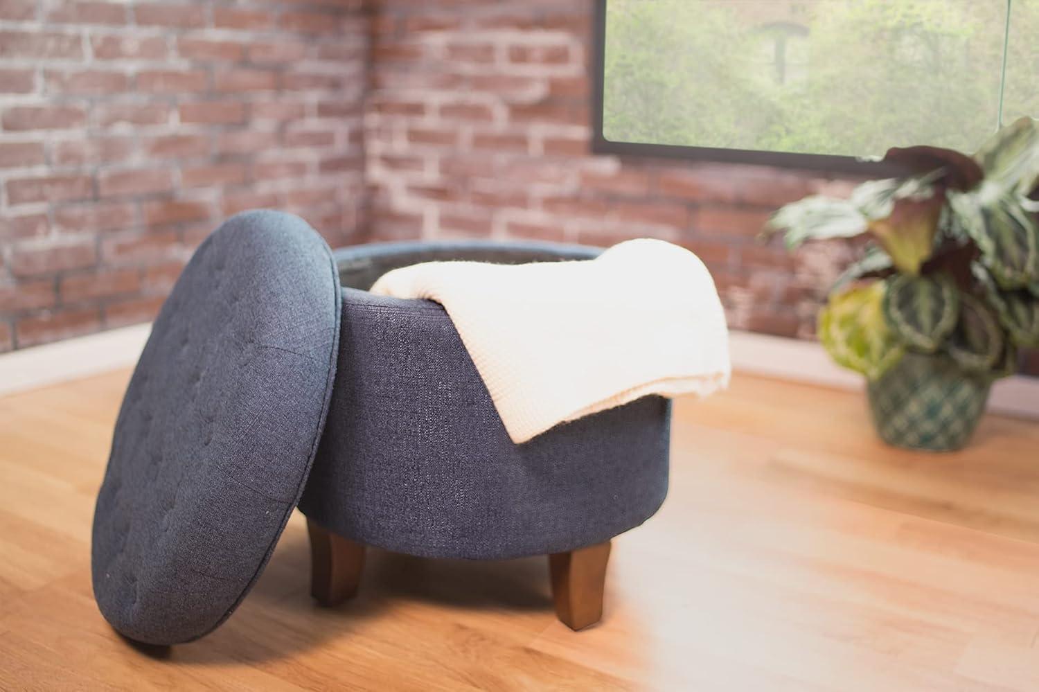imageHomePop Home Decor Upholstered Round Velvet Tufted Foot Rest Ottoman Ottoman with Storage for Living Room amp Bedroom Decorative Home Furniture Indigo SmallIndigo