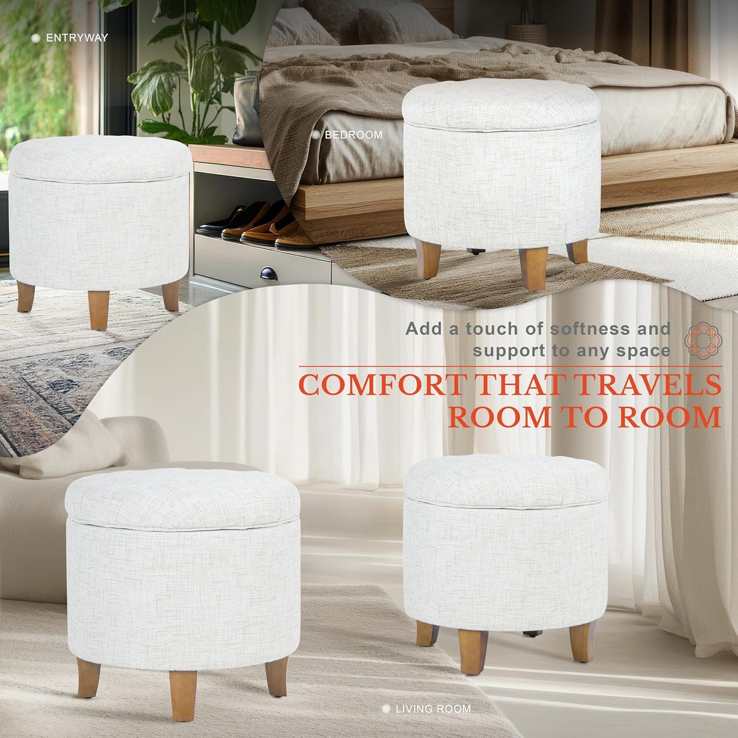 imageHomePop Home Decor Upholstered Round Velvet Tufted Foot Rest Ottoman Ottoman with Storage for Living Room amp Bedroom Decorative Home Furniture Indigo SmallCream Textured Solid