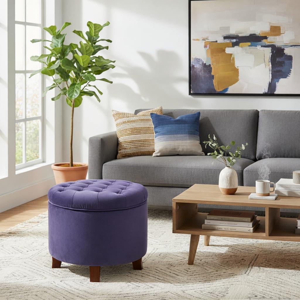 imageHomePop Home Decor Upholstered Round Velvet Tufted Foot Rest Ottoman Ottoman with Storage for Living Room amp Bedroom Decorative Home Furniture Indigo SmallPurple