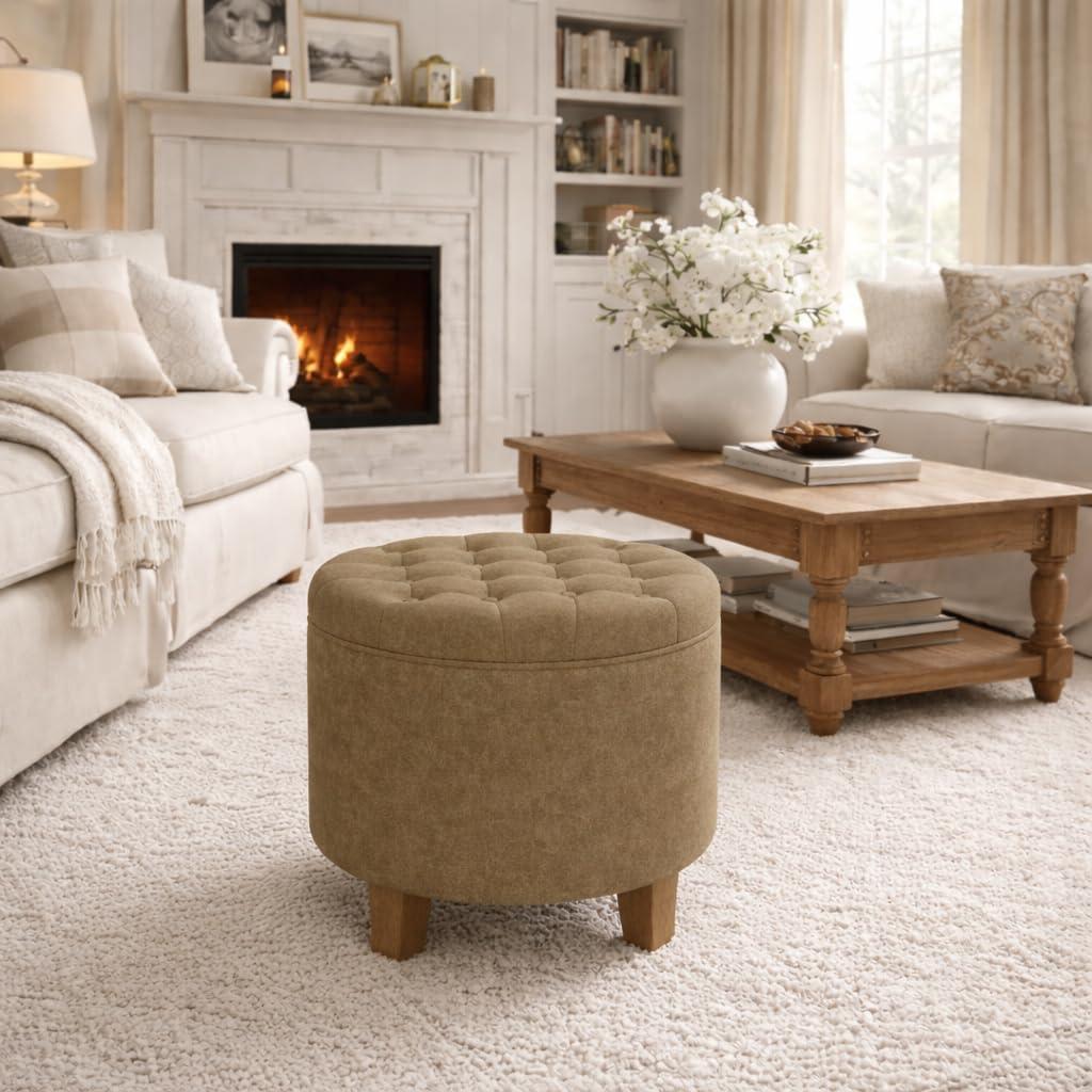 imageHomePop Home Decor Upholstered Round Velvet Tufted Foot Rest Ottoman Ottoman with Storage for Living Room amp Bedroom Decorative Home Furniture Indigo SmallMocha Velvet