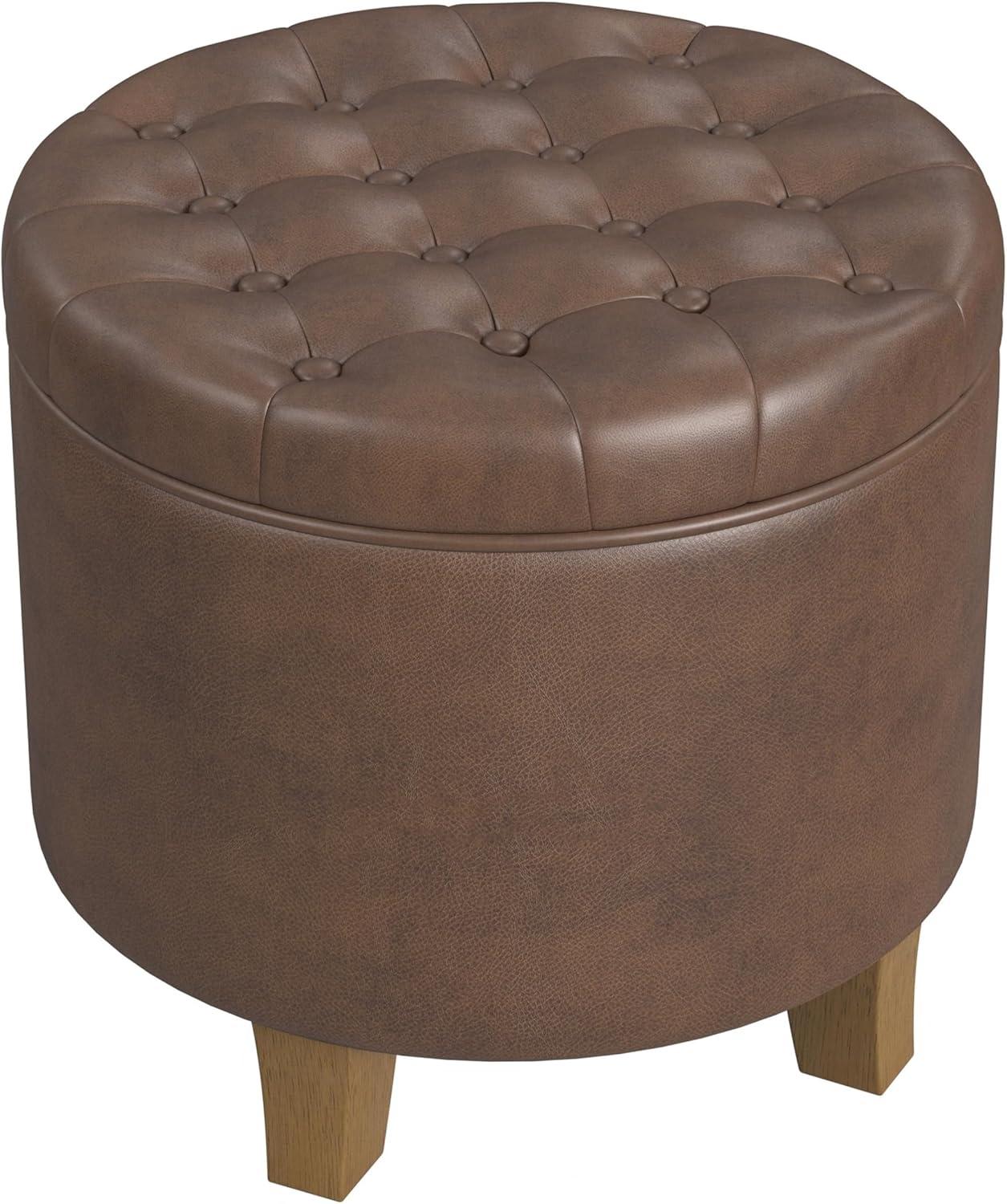 imageHomePop Home Decor Upholstered Round Velvet Tufted Foot Rest Ottoman Ottoman with Storage for Living Room amp Bedroom Decorative Home Furniture Indigo SmallBrown Faux Leather