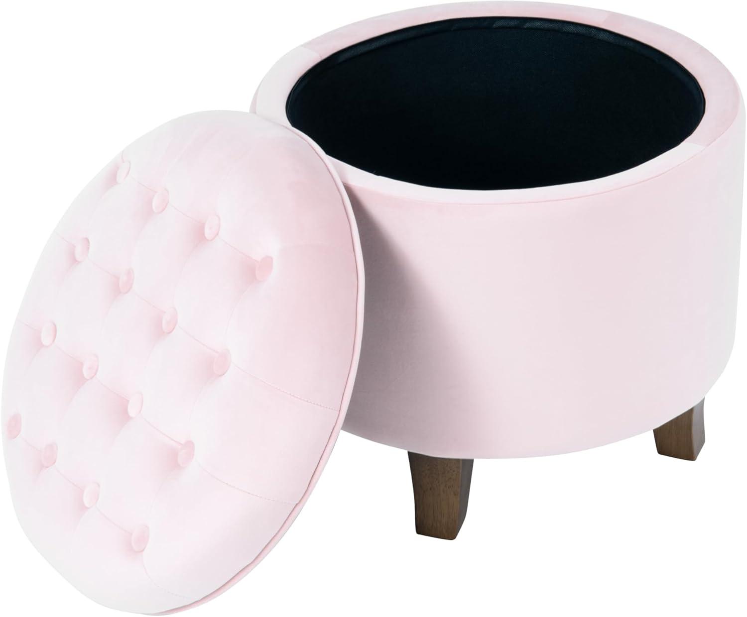 imageHomePop Home Decor Upholstered Round Velvet Tufted Foot Rest Ottoman Ottoman with Storage for Living Room amp Bedroom Decorative Home Furniture Indigo SmallPink Blush
