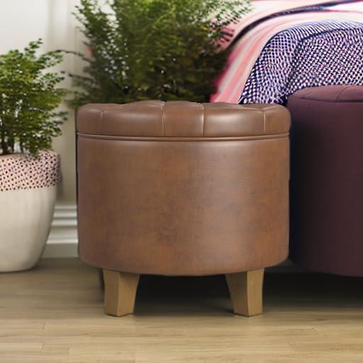 imageHomePop Home Decor Upholstered Round Velvet Tufted Foot Rest Ottoman Ottoman with Storage for Living Room amp Bedroom Decorative Home Furniture Indigo SmallBrown Faux Leather