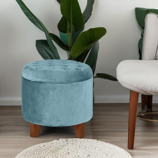 imageHomePop Home Decor Upholstered Round Velvet Tufted Foot Rest Ottoman Ottoman with Storage for Living Room amp Bedroom Decorative Home Furniture Indigo SmallTeal