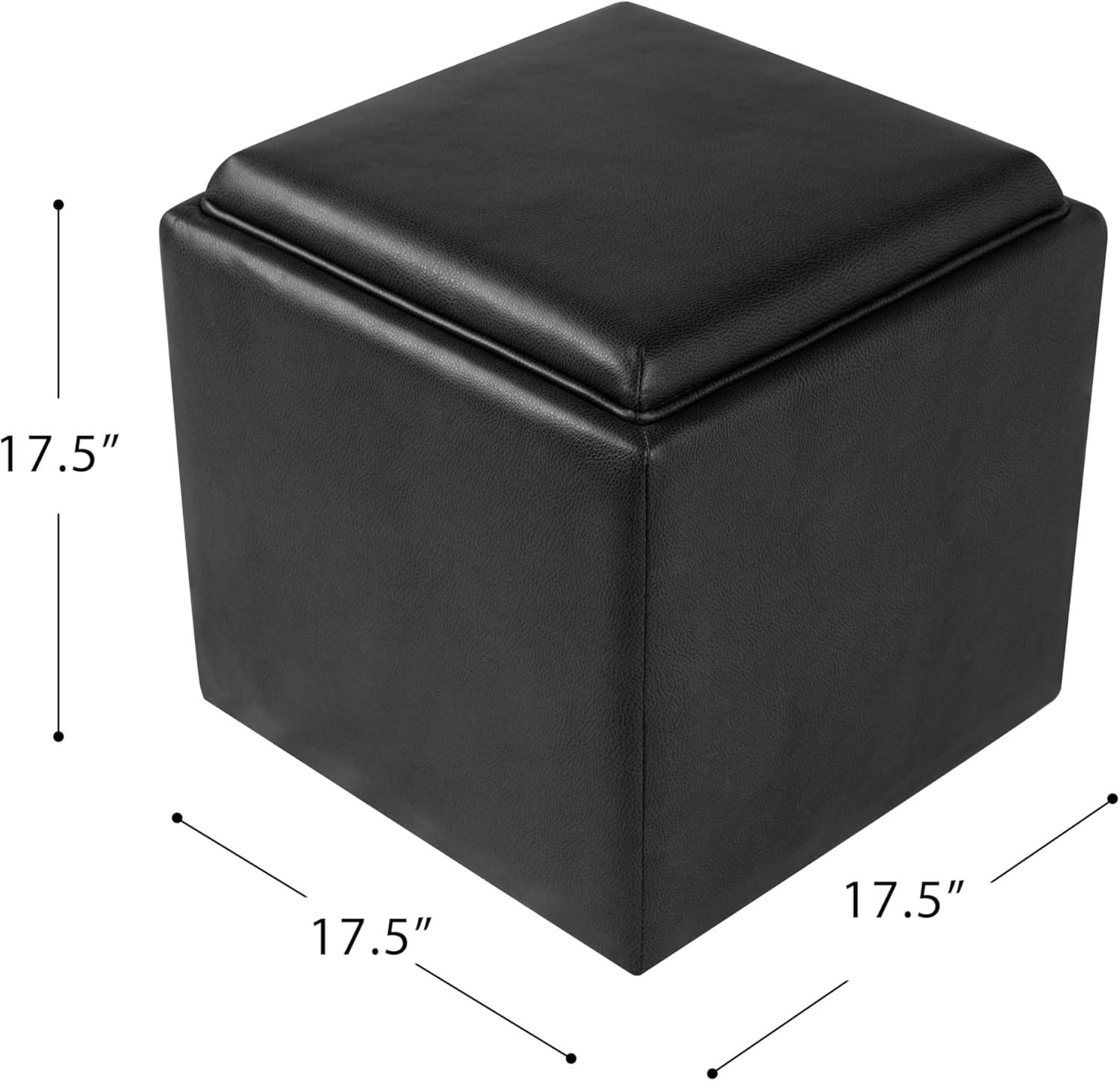 imageHomePop Home Decor Storage Ottoman with Tray TopUpholstered Modern Square Storage Ottoman with Storage for Living Room amp Bedroom Green Clover FabricBlack Faux Leather