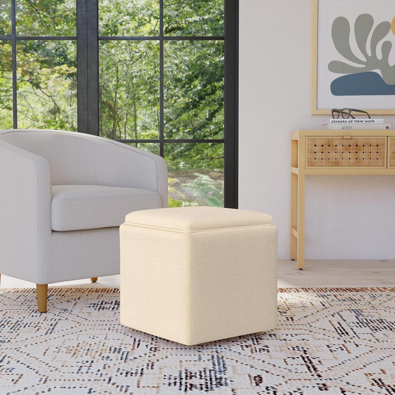 imageHomePop Home Decor Storage Ottoman with Tray TopUpholstered Modern Square Storage Ottoman with Storage for Living Room amp Bedroom Green Clover FabricCream Woven
