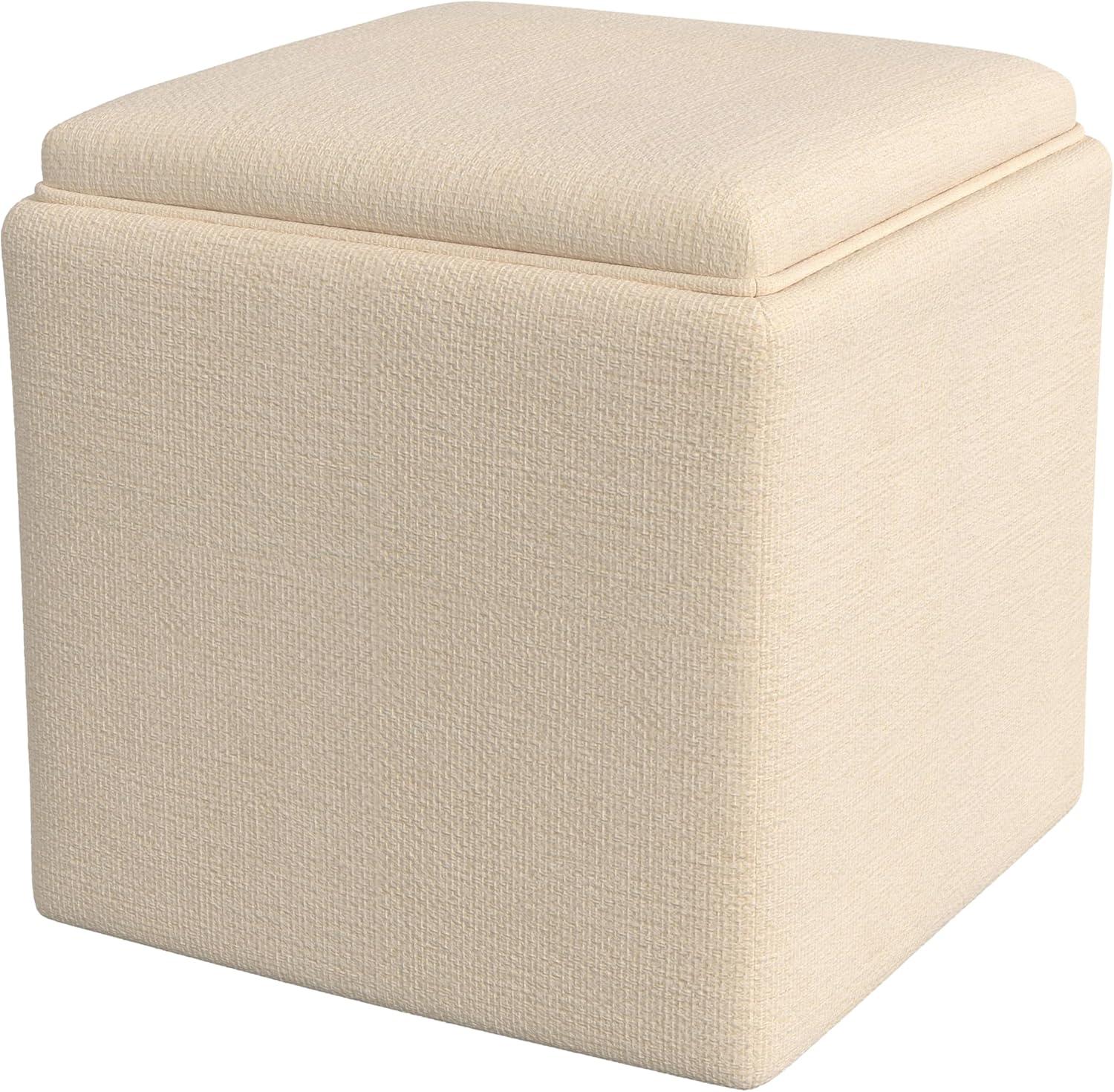 imageHomePop Home Decor Storage Ottoman with Tray TopUpholstered Modern Square Storage Ottoman with Storage for Living Room amp Bedroom Green Clover FabricCream Woven
