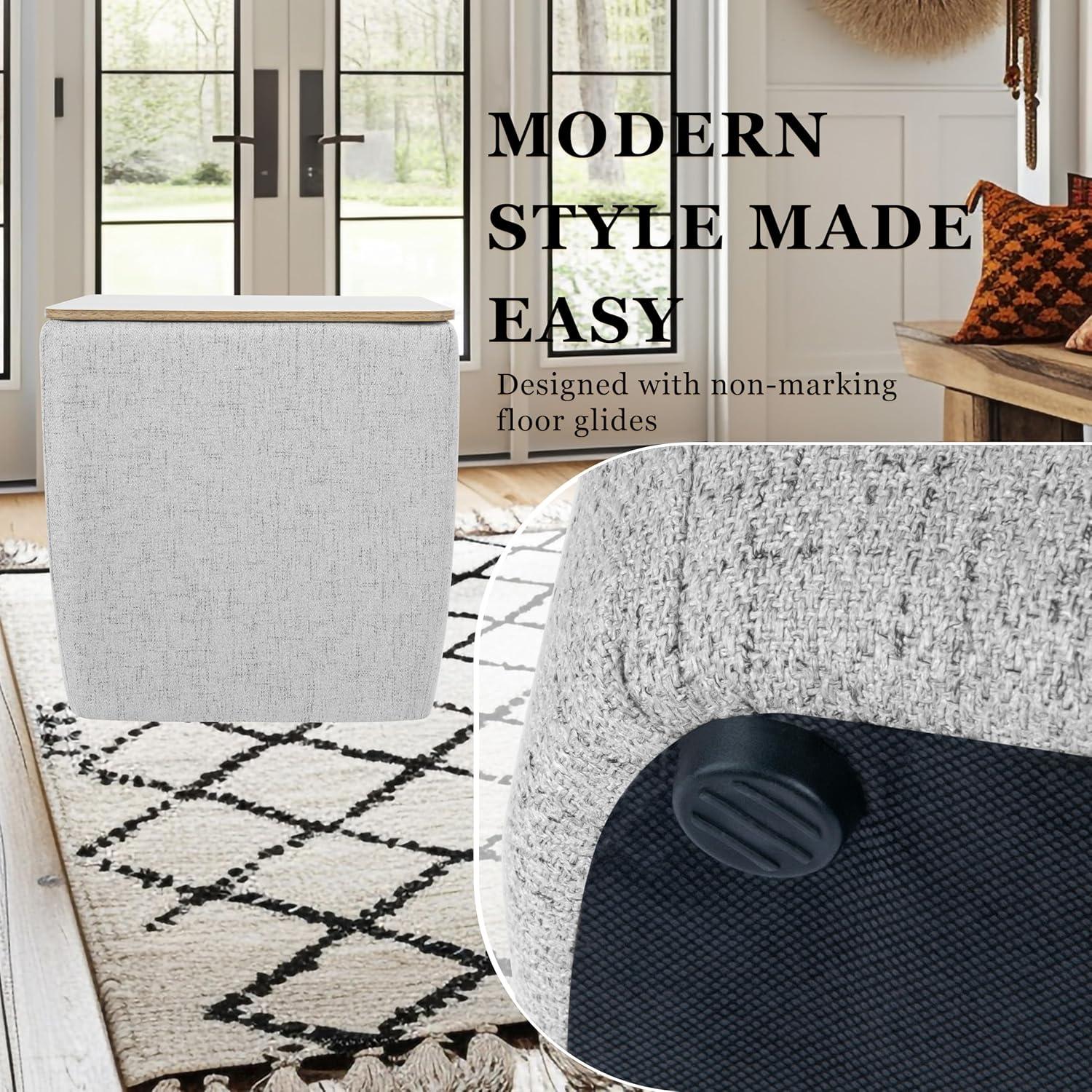 imageHomePop Home Decor Storage Ottoman with Tray TopUpholstered Modern Square Storage Ottoman with Storage for Living Room amp Bedroom Green Clover FabricGray Woven