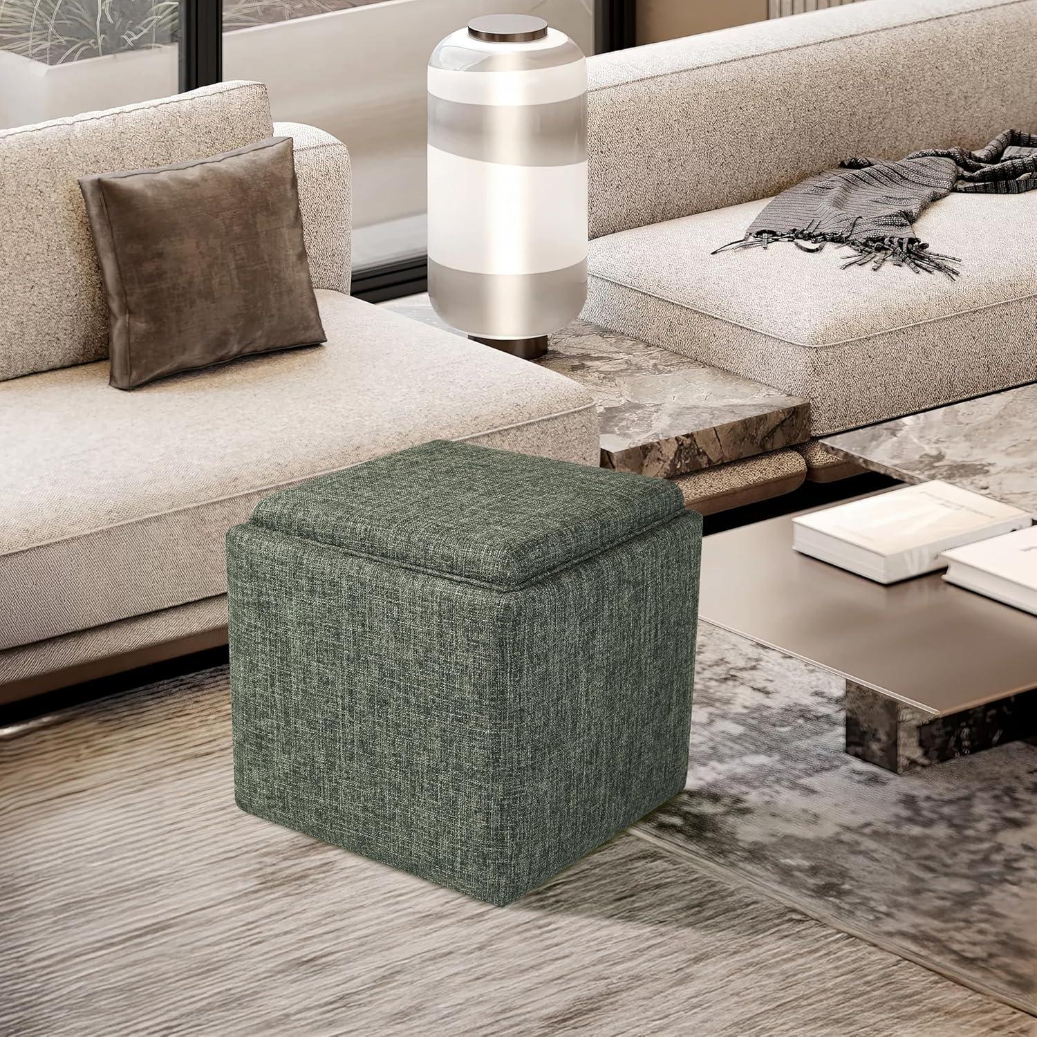 imageHomePop Home Decor Storage Ottoman with Tray TopUpholstered Modern Square Storage Ottoman with Storage for Living Room amp Bedroom Green Clover FabricGreen Clover Fabric
