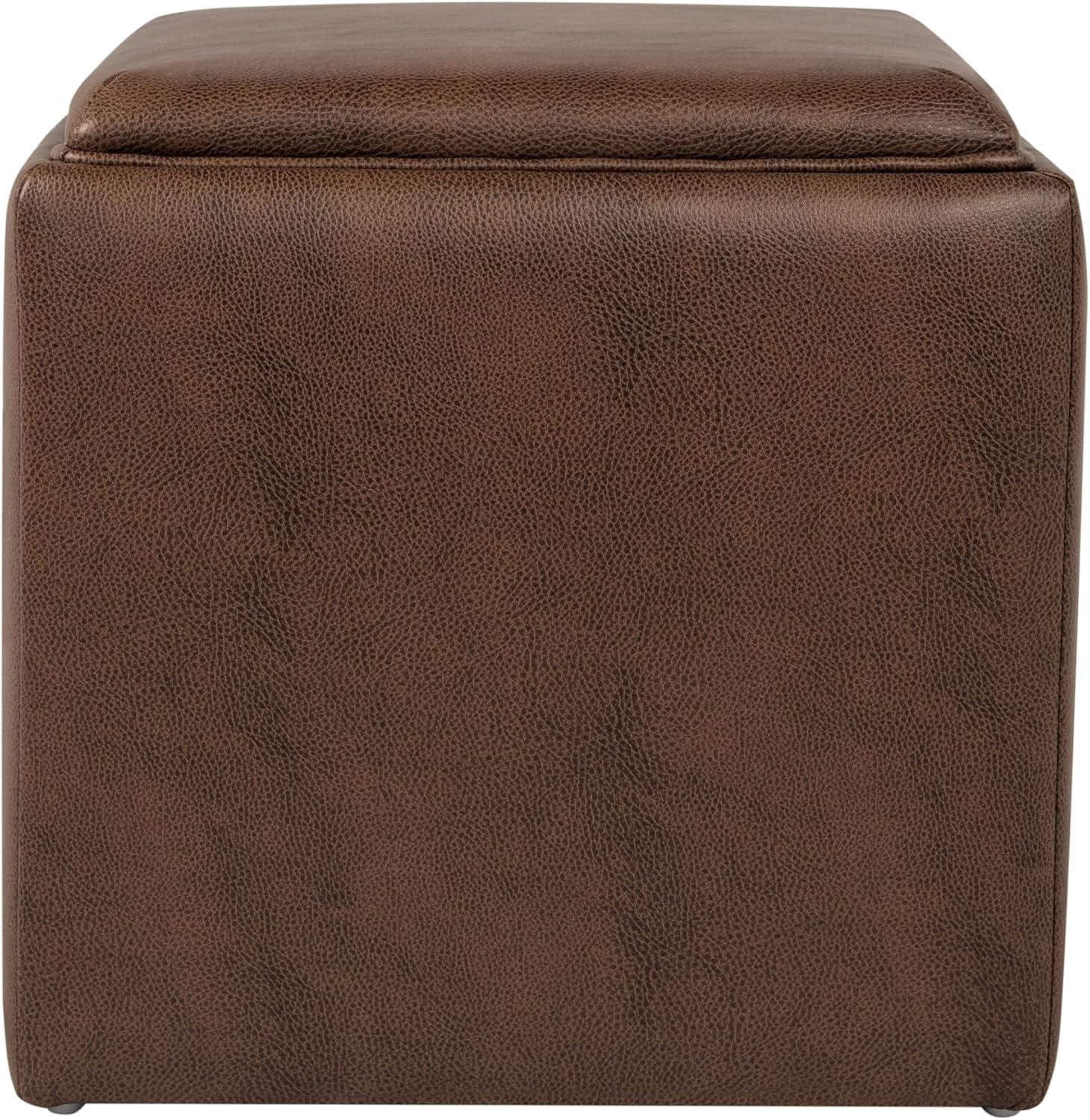 imageHomePop Home Decor Storage Ottoman with Tray TopUpholstered Modern Square Storage Ottoman with Storage for Living Room amp Bedroom Green Clover FabricBrown Faux Leather