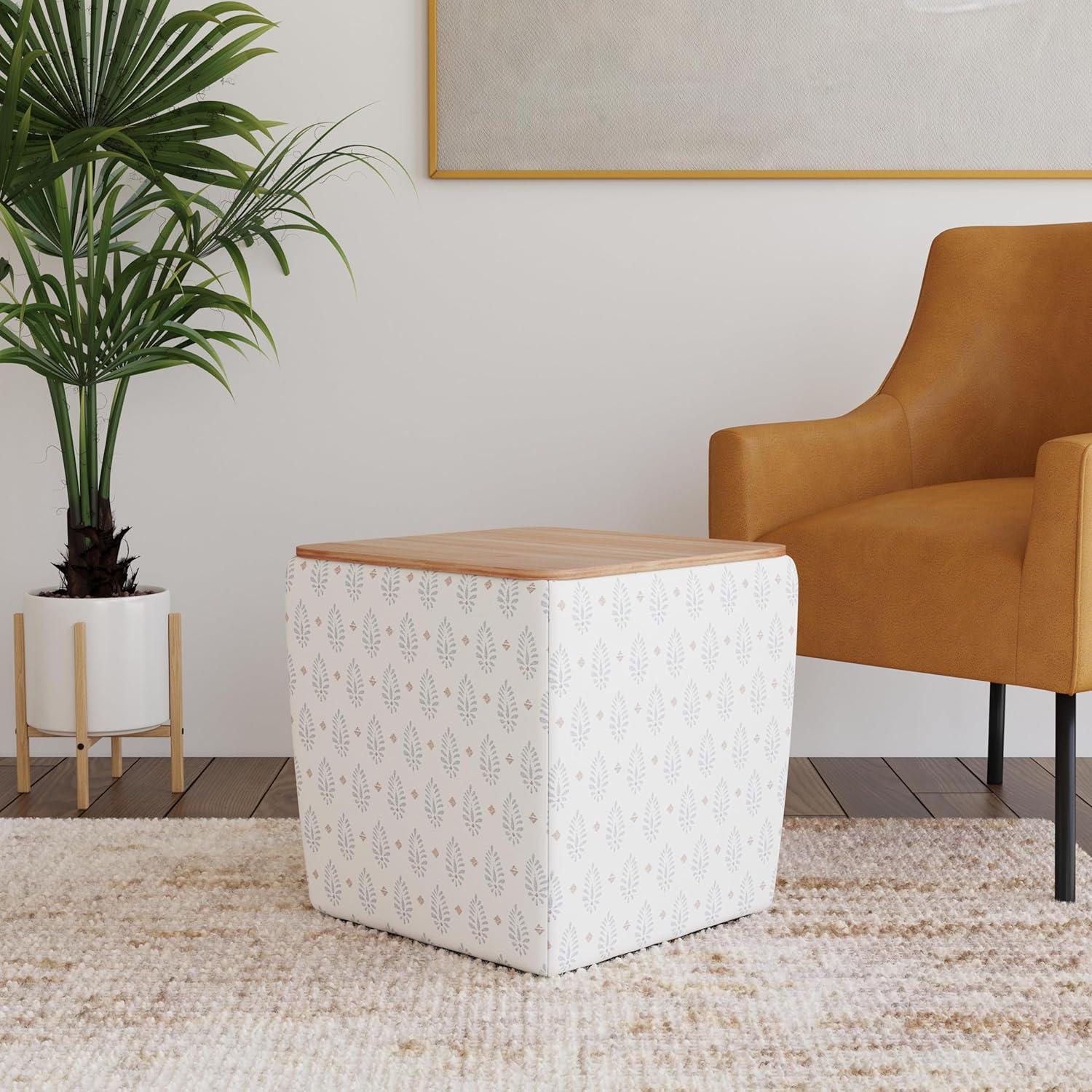 imageHomePop Home Decor Storage Ottoman with Tray TopUpholstered Modern Square Storage Ottoman with Storage for Living Room amp Bedroom Green Clover FabricSage Paisley Medallion Cream
