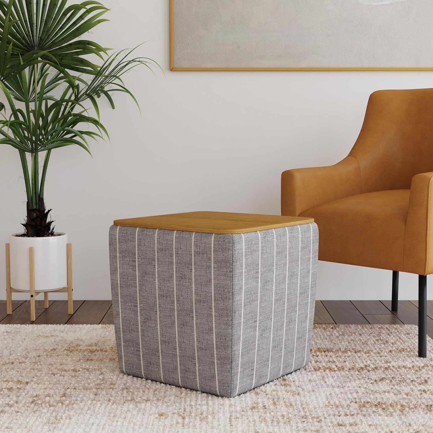 imageHomePop Home Decor Storage Ottoman with Tray TopUpholstered Modern Square Storage Ottoman with Storage for Living Room amp Bedroom Green Clover FabricMidnight Gary Woven Stripe