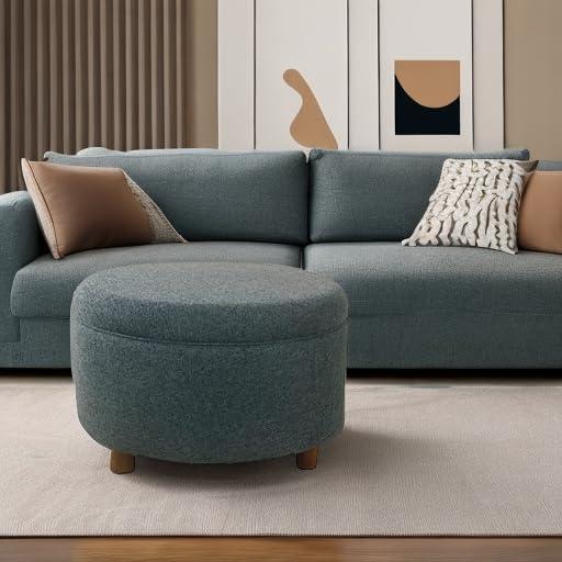 imageHomePop Round Storage Ottoman Textured Navy