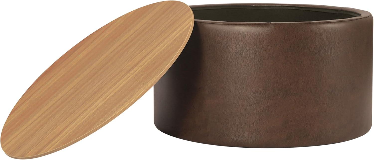 imageHomePop Storage Ottoman with Wood Top Light Gray Textured WovenFaux Brown Leather