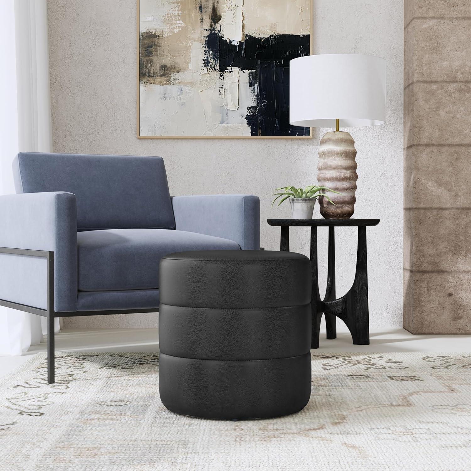 imageHomePop Storage Round Ottoman with Removable Lid Homepop Home DcorUpholstered Round Velvet Foot Rest Ottoman Green VelvetBlack Faux Leather
