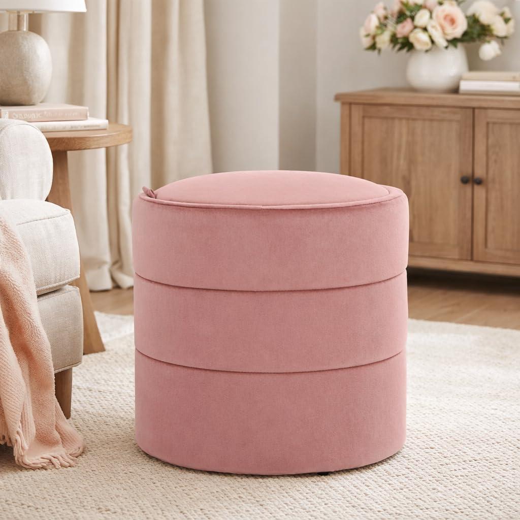 imageHomePop Storage Round Ottoman with Removable Lid Homepop Home DcorUpholstered Round Velvet Foot Rest Ottoman Green VelvetBlush