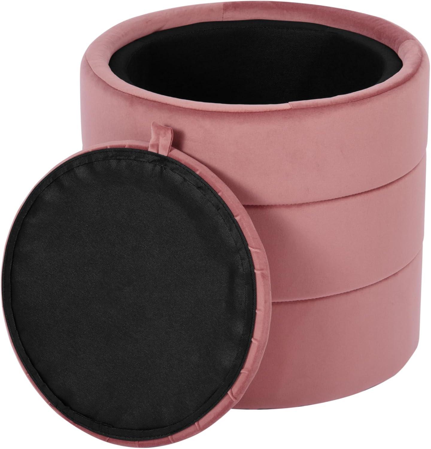 imageHomePop Storage Round Ottoman with Removable Lid Homepop Home DcorUpholstered Round Velvet Foot Rest Ottoman Green VelvetBlush