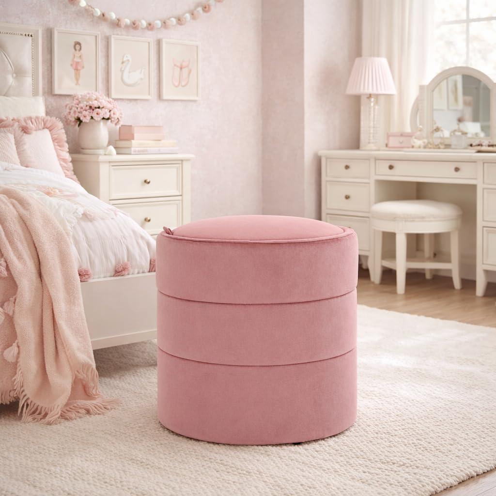 imageHomePop Storage Round Ottoman with Removable Lid Homepop Home DcorUpholstered Round Velvet Foot Rest Ottoman Green VelvetBlush