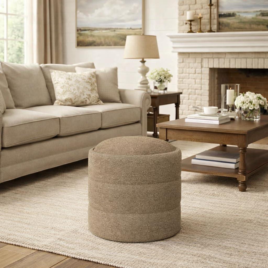 imageHomePop Storage Round Ottoman with Removable Lid Homepop Home DcorUpholstered Round Velvet Foot Rest Ottoman Green VelvetBrown Boucle