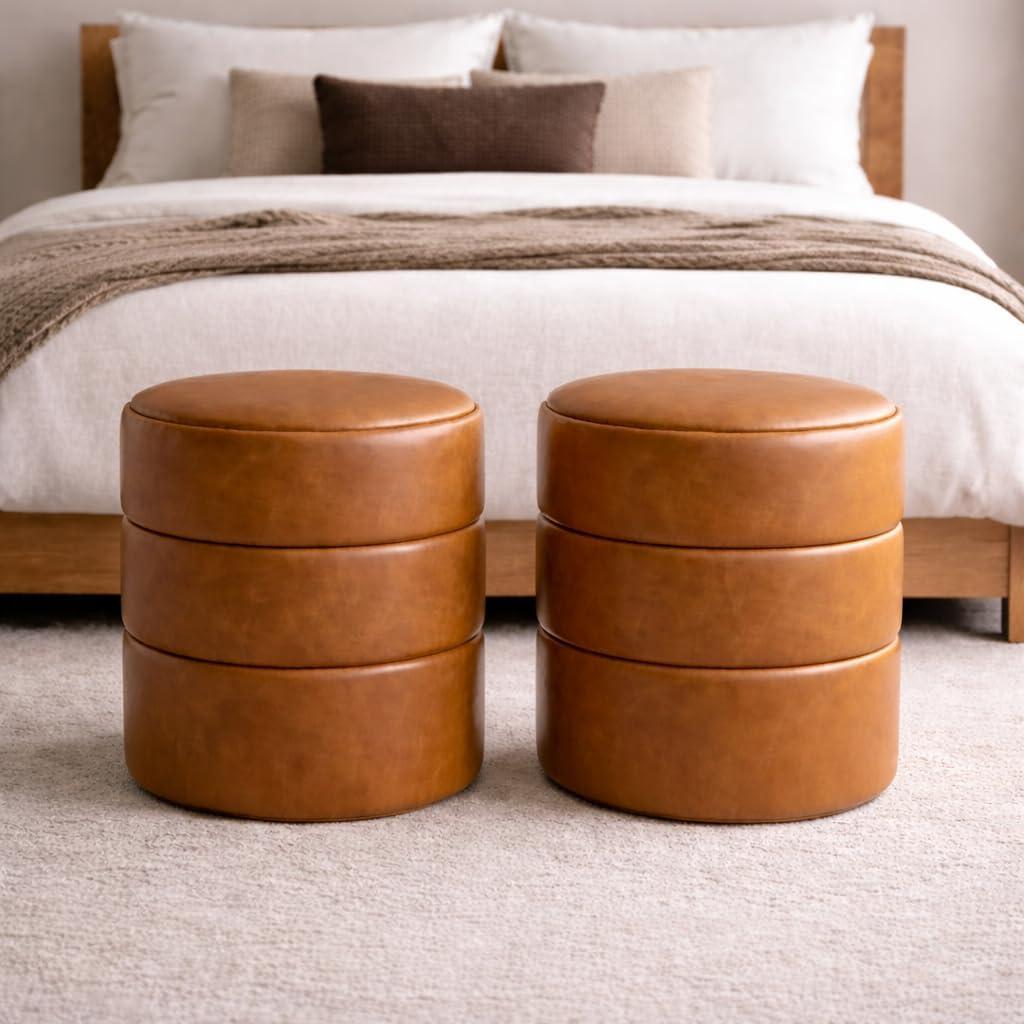 imageHomePop Storage Round Ottoman with Removable Lid Homepop Home DcorUpholstered Round Velvet Foot Rest Ottoman Green VelvetCarmel Brown
