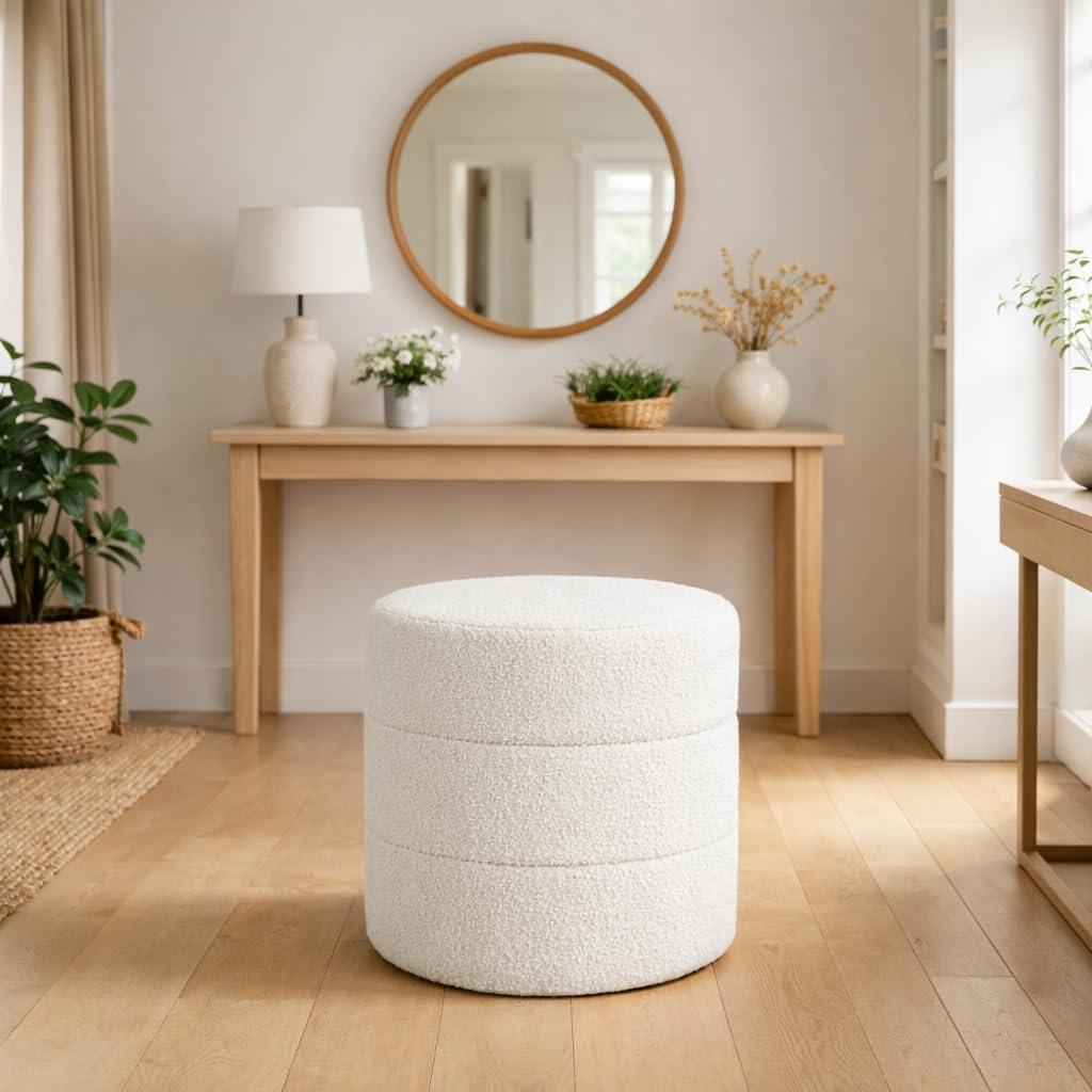 imageHomePop Storage Round Ottoman with Removable Lid Homepop Home DcorUpholstered Round Velvet Foot Rest Ottoman Green VelvetCream Boucle