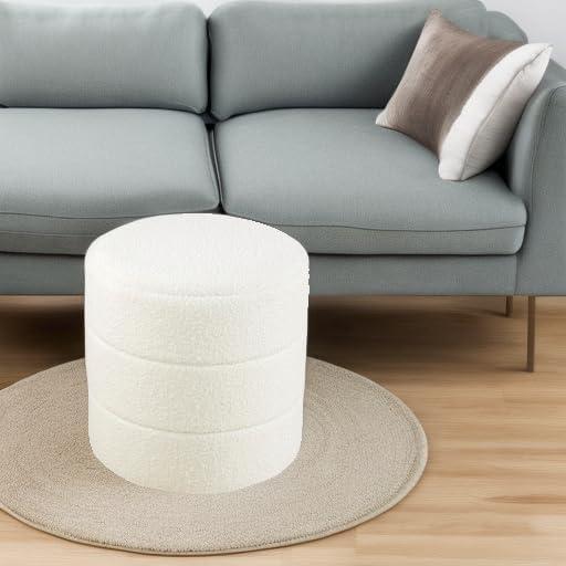 imageHomePop Storage Round Ottoman with Removable Lid Homepop Home DcorUpholstered Round Velvet Foot Rest Ottoman Green VelvetCream Boucle