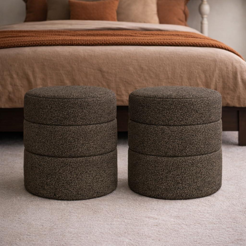 imageHomePop Storage Round Ottoman with Removable Lid Homepop Home DcorUpholstered Round Velvet Foot Rest Ottoman Green VelvetDark Brown Boucle