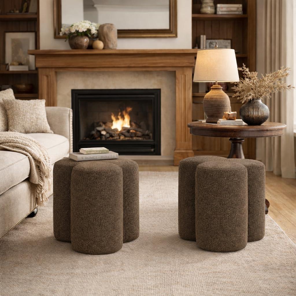 imageHomePop Storage Round Ottoman with Removable Lid Homepop Home DcorUpholstered Round Velvet Foot Rest Ottoman Green VelvetMocha Brown Boucle