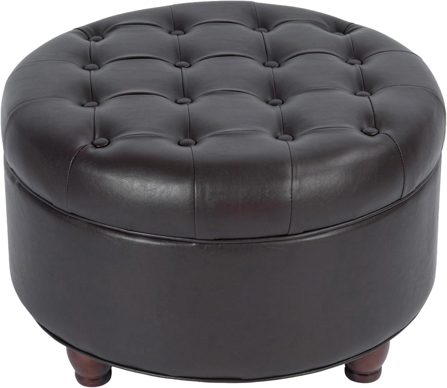 imageHomepop Home Decor Button Tufted Velvet Round Storage Ottoman Ottoman with Storage for Living Room amp Bedroom Spice Orange VelvetBrown