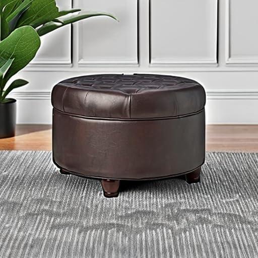 imageHomepop Home Decor Button Tufted Velvet Round Storage Ottoman Ottoman with Storage for Living Room amp Bedroom Spice Orange VelvetBrown