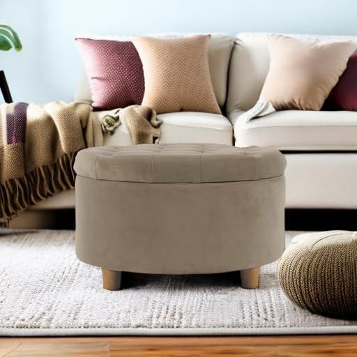 imageHomepop Home Decor Button Tufted Velvet Round Storage Ottoman Ottoman with Storage for Living Room amp Bedroom Spice Orange VelvetFawn Velvet