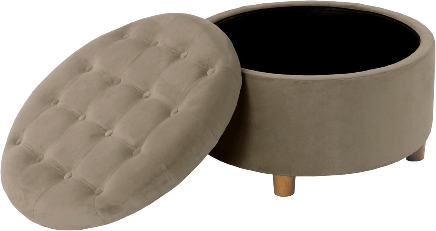 imageHomepop Home Decor Button Tufted Velvet Round Storage Ottoman Ottoman with Storage for Living Room amp Bedroom Spice Orange VelvetFawn Velvet