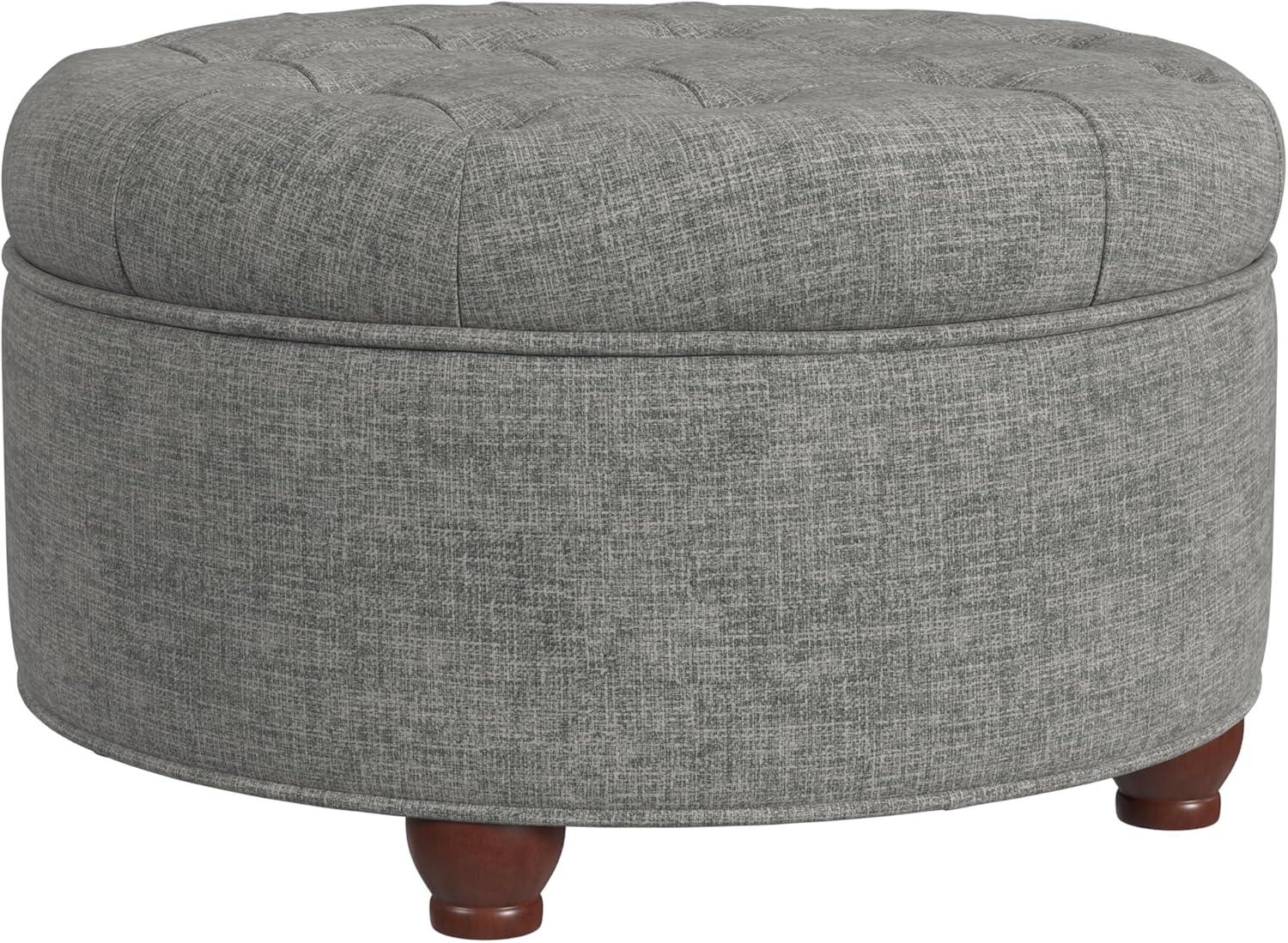 imageHomepop Home Decor Button Tufted Velvet Round Storage Ottoman Ottoman with Storage for Living Room amp Bedroom Spice Orange VelvetGray Woven