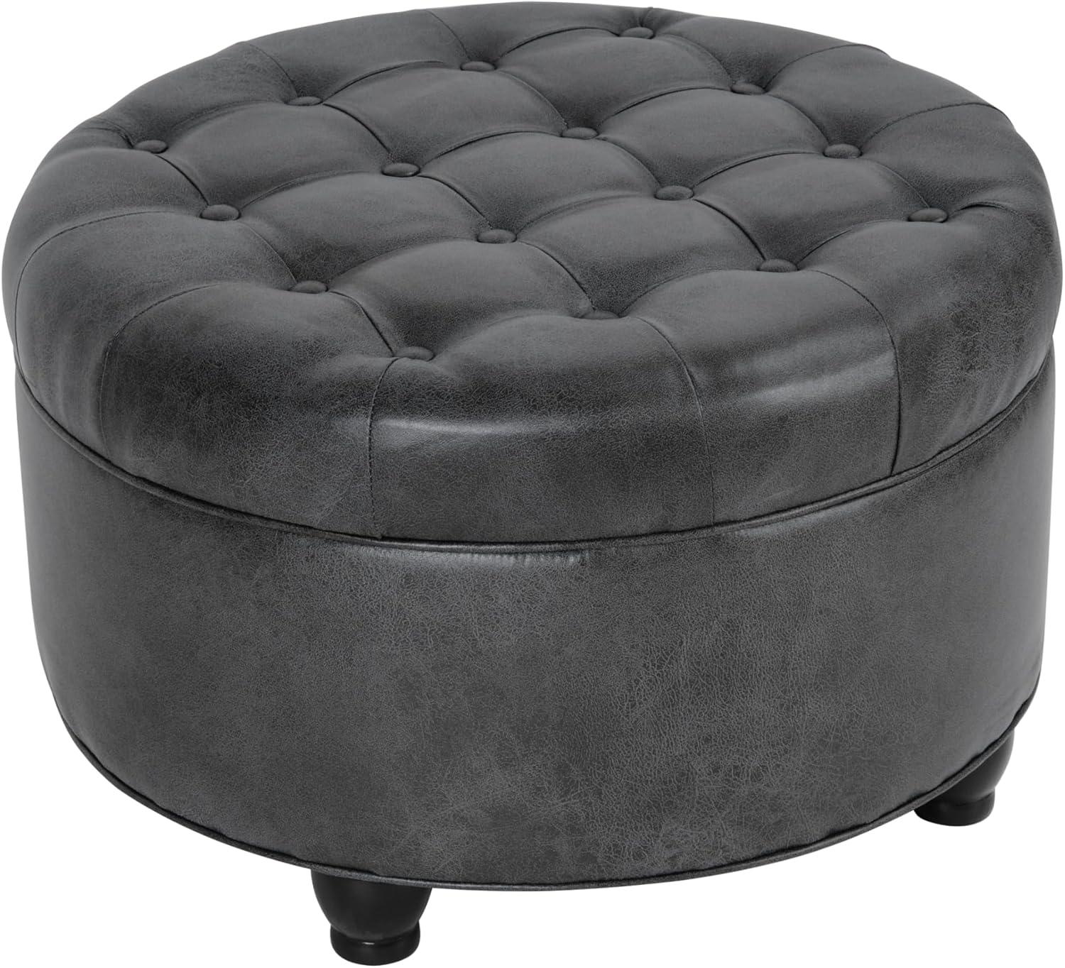 imageHomepop Home Decor Button Tufted Velvet Round Storage Ottoman Ottoman with Storage for Living Room amp Bedroom Spice Orange VelvetGrey